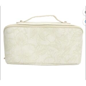 Elegant Floral Embossed‎ Cosmetic Bag Makeup Organizer Travel Toiletry Bag NWT